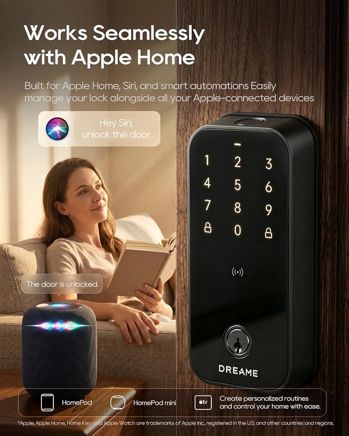 Dreame Turbo Lite Smart Wi-Fi Door Lock, Fingerprint Keyless Entry Deadbolt for Front Door, Built-in Wi-Fi, Keypad Smart Lock, Works with Apple Home, Auto Lock, IP54 Waterproof, 12-Month Battery Life - Image 4