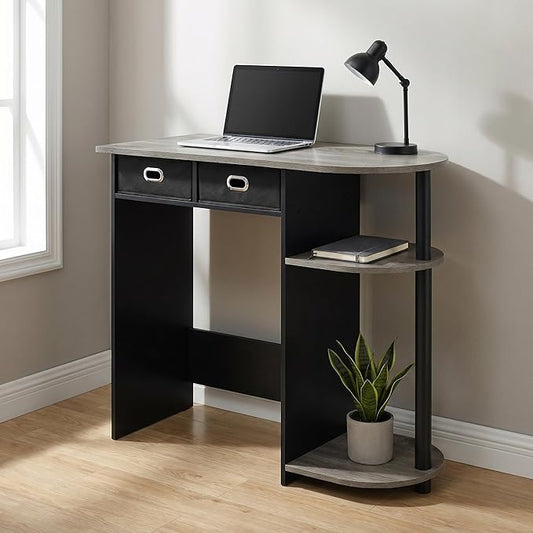 Furinno Go Green 32-Inch Brown Computer Desk, Office Desk with 2 Side Shelves and Storage Bins, Rectangular Home Office Desk, Gaming Desk for Home Office, Bedroom, Study Room, Grey Oak by Furinno-FitsYourSpaceFitsYourBudget