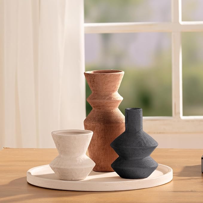 Ceramic Vase Home Table Decor - Flower Vase Set of 3 Living Room Kitchen Decorations Farmhouse Modern Rustic Vases Decorative Centerpiece for Shelf Bedroom Office Bathroom Dining Coffee Desk - Image 8