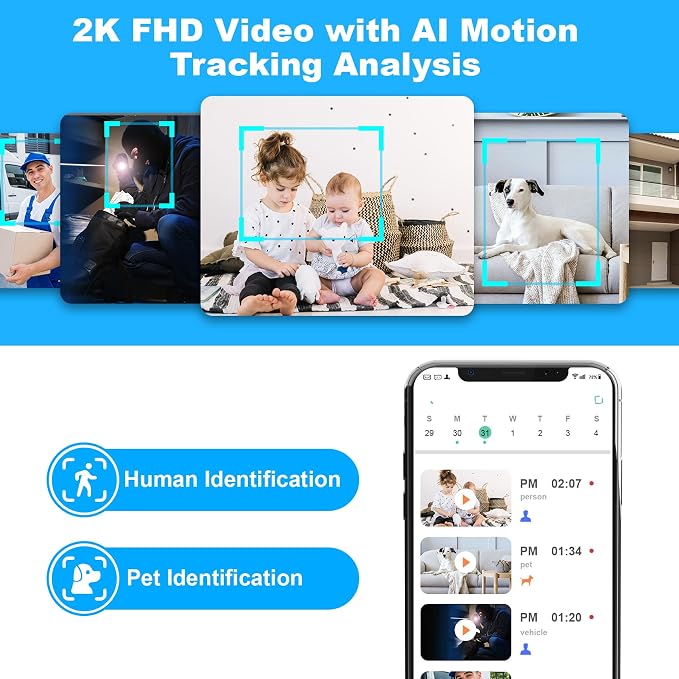 Cloarks 2K Pan/Tilt Security Camera, WiFi Indoor Cameras for Home Security with AI Motion Detection, Pet/Dog/Baby Camera with Phone App, 2-Way Audio, 24/7, Siren, TF/Cloud Storage，Black - Image 4
