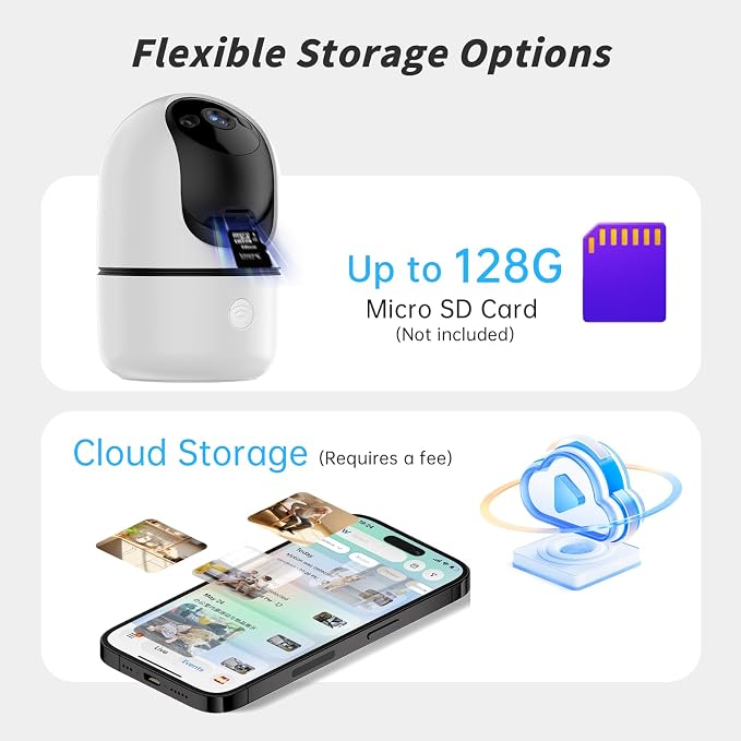 GBIUT Indoor Camera 5G&2.4G WiFi Cameras for Home Security Instant 911 Alert, 360° Pan/Tilt Baby Monitor/Dog/Pet Camera AI Motion Detection Night Vision, Speaker, US Cloud Storage (2-Pack) - Image 7