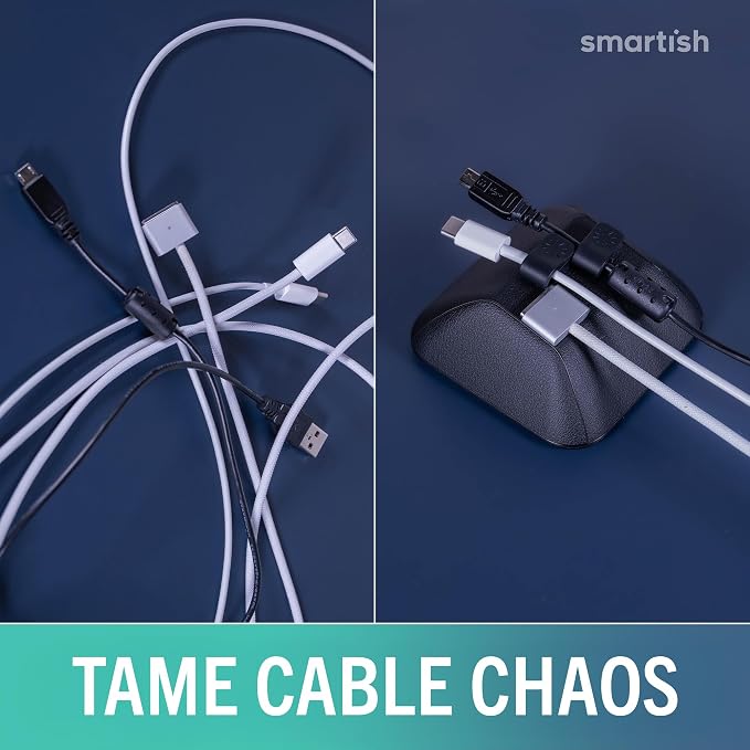Smartish® Magnetic Cord Holder - Cable Wrangler Organizer with Magnet Clips for Charger Management on Desktop, Nightstand for USB-C + Lightning - Black Tie Affair - Image 7