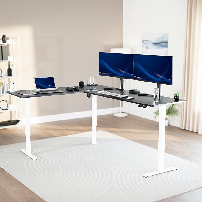VIVO Black 84 x 63 in Corner Standing Desk, DESK-E3CTWB-84 | Electric, Large Reversible L-Shaped Table, Sit Stand Height Adjustable, Memory Controller, Office Furniture Sets, Black Frame - Image 2