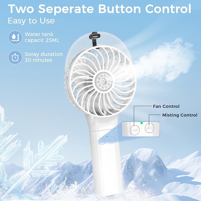 PANERGY Handheld Misting Fan with Mister, Mothers Day Gifts for Mom, Birthday Gifts for Girls Women Men, Mini Portable Cooling Fan for Beach Vacation Travel Camping Cruise Essentials 2026 New - Image 4
