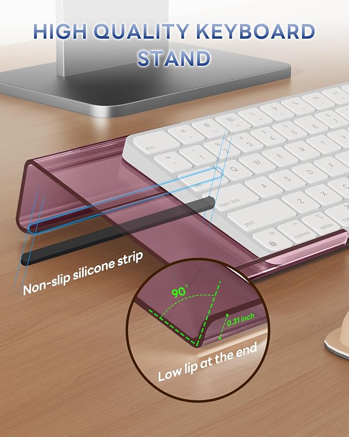 Laborio Computer Keyboard Wrist Rest, Keyboard Riser Stand for Desktop | Rose Pink, Ergonomic Acrylic Keyboard Holder, Non-slip Wrist Pad, Pain Relief for Typing, Multiple Colors - Image 5