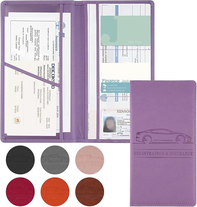 JUSTTOP 1Pack Car Registration and Insurance Holder,Car Document Holder for Cards License with Magnetic Shut,Vehicle Glove Box Car Organizer for Documents, Cards, License(Purple) by JUSTTOP