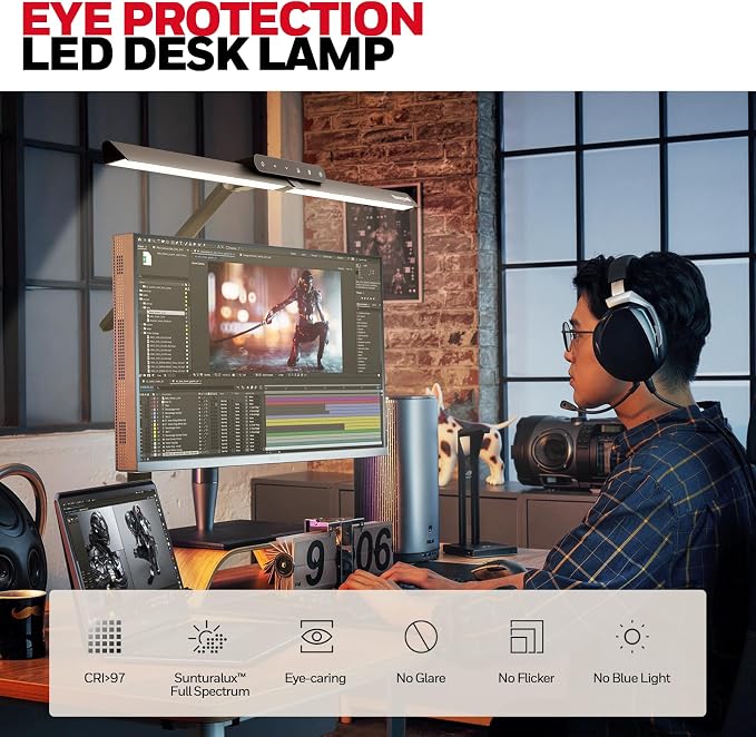 Honeywell HJ1 Sunturalux LED Clamp Desk Lamp 1200LM for Home Office | CRI≥97, 3000K-5700K, Low Blue Light, Flicker-Free, Dimmable Task Desk Light for Computer, Black - Image 2