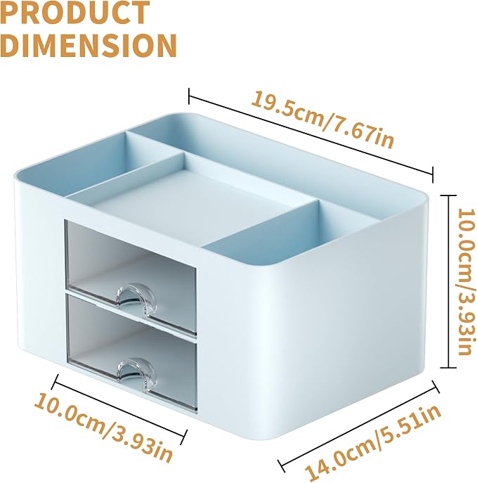 Marbrasse Pen Organizer with 2 Drawer, Multi-Functional Pencil Holder for Desk, Desk Organizers and Accessories with 5 Compartments + Drawer for Office Art Supplies (Blue) - Image 4
