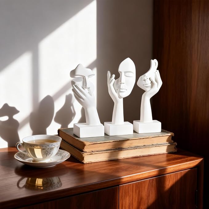 3 Pcs Thinker Small Statue Set - White Art Abstract Home Accent Figurines for Decor Woman Apartment Bookshelf Floating Shelf Coffee Table Office Desk Bathroom Counter Decor (3 Pcs White, 6") - Image 4