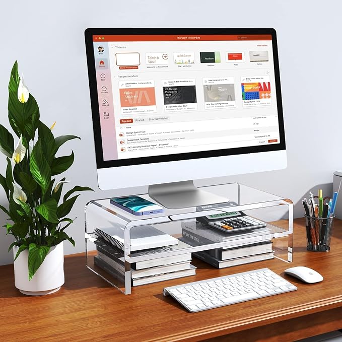 Egchi Acrylic Monitor Stand, 2 Tiers Clear Monitor Riser Computer Stand for Office, Home, Office, 5.12 Inches Hight PC Desk Stand for Keyboard Storage, Premium Platform for Laptop Printer TV Screen - Image 6