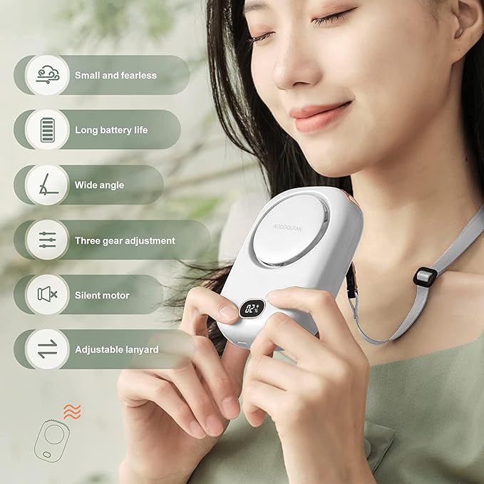 AOCOOLFAN Portable Neck Fan, Mini Small Personal Handheld Fan USB Rechargeable 3 Speed for Girls Boys Woman Eyelash Travel Home Office Outdoor (White) - Image 2