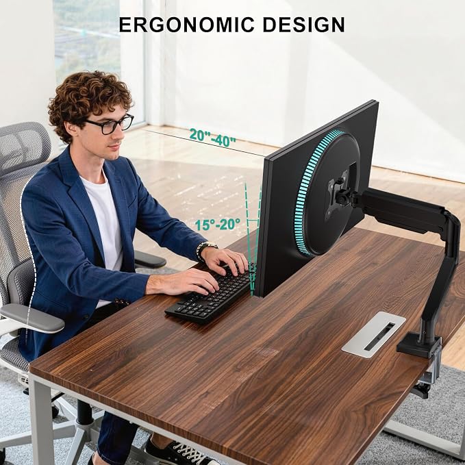 WALI Single Monitor Mount for 13-34 inch Screens, Adjustable Single Monitors Arm, Regular Screen up to 32 inch, 26.4lbs, Computer Monitor Stand for Desk, VESA 75/100mm (GSMP001N), Black - Image 9