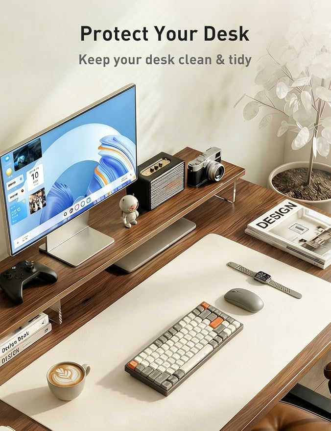 Aothia Faux Leather Desk Mat - Non-Slip PU Leather Desk Blotter, Waterproof Writing Surface, Large Desk Pad for Office & Home (Off-White, 55" x 17") - Image 8