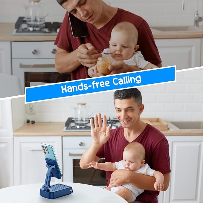 TechGlow Gifts for Men Women Foldable Cellphone Stand with Bluetooth Speaker and Charging Function 360° Rotatable Phone Stand Birthday Gift Idea for Mom Dad Cool Tech Gifts-Blue - Image 6