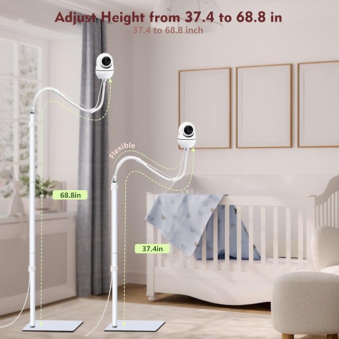Baby Monitor Floor Stand Compatible with HelloBaby, Nanit Pro, Infant Optics, Babysense, Owlet, Baby, Bonoch, Adjustable Height from 37.4-69, Universal Baby Camera Stand Mount, Safety for Nursery - Image 4