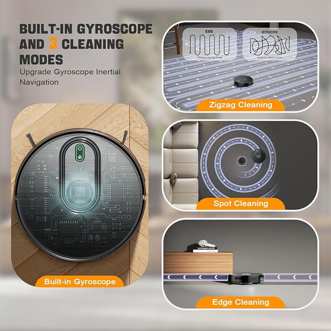 Robot Vacuum and Mop, 6500Pa Suction, 2 in 1 Robotic Vacuum with Gyro Inertial Navigation, 200 Min Runtime, App/Remote/Voice Control, Ideal for Pet Hair, Hard Floor, Carpet - Image 2