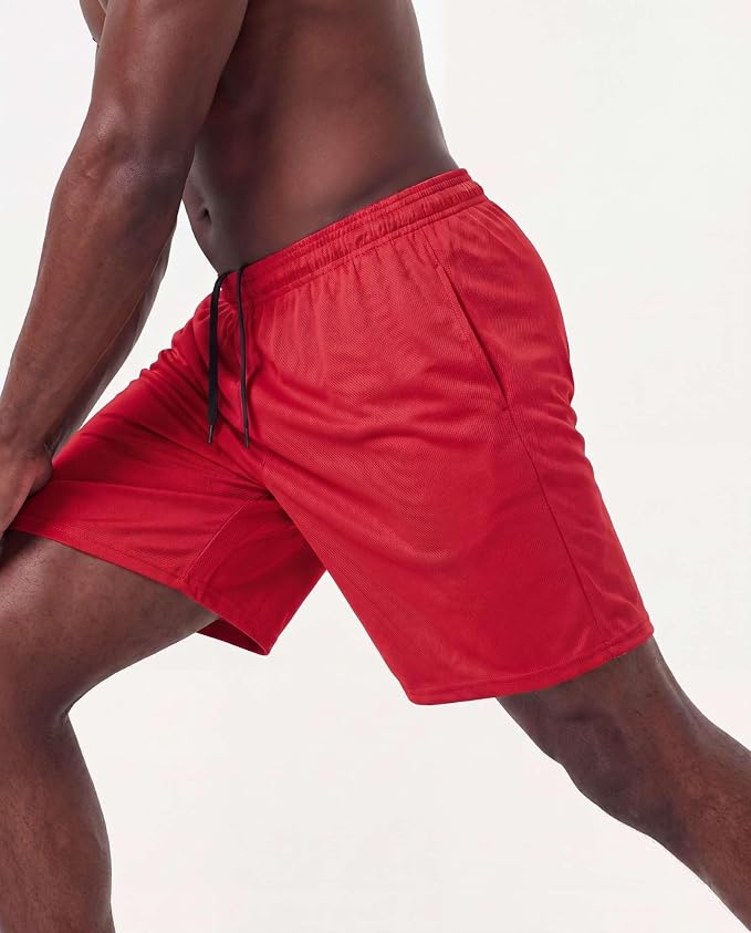 5 Pack Men's Mesh Shorts Athletic Basketball Sports Gym Workout Pockets | Cooling Moisture-Wicking, 9", Long, Quick-Dry, Breathable, Elastic Drawstring Waistband. Running, Exercise, Soccer, Training. - Image 6