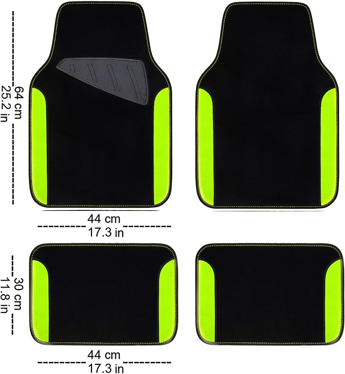 CAR PASS Fluorescent Leather & Waterproof Car Carpet Floor Mats, Universal Car Mats Fit for SUV,Vans,sedans, Trucks,Set of 4pcs Car Carpet with Anti-Slip nibbs Driver Heel Pad (Black Green Lime) - Image 2