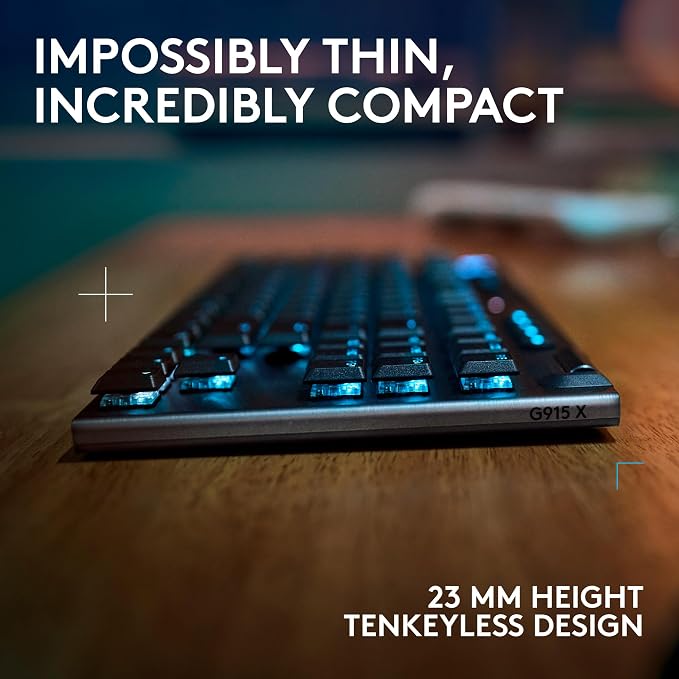 Logitech G915 X Lightspeed TKL Wireless Gaming Keyboard (Clicky) - Black | Low Profile, Mechanical Switches, Double-Shot PBT Keycaps, RGB lighting, Aluminum finish, PC/Mac Compatible - Image 8