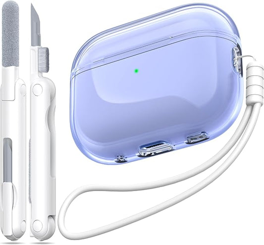 for Airpods Pro 2nd/1st Generation Case Cover, Compatible with Airpods Pro Case 2nd Gen USB C Charging Port, Clear Soft Transparent Military Grade Shockproof Case, Clear Purple by MHYALUDO