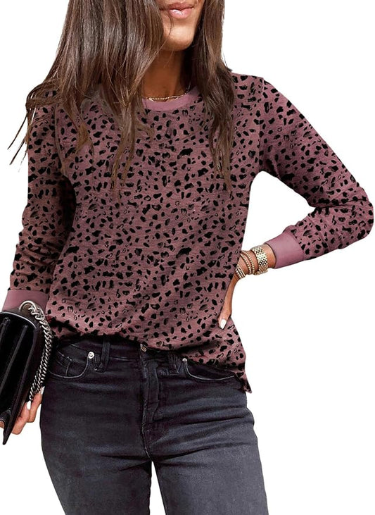 EVALESS Womens Crewneck Long Sleeve Tops Casual Polka Dots Tops Fall 2026 Tshirts Shirts by EVALESS