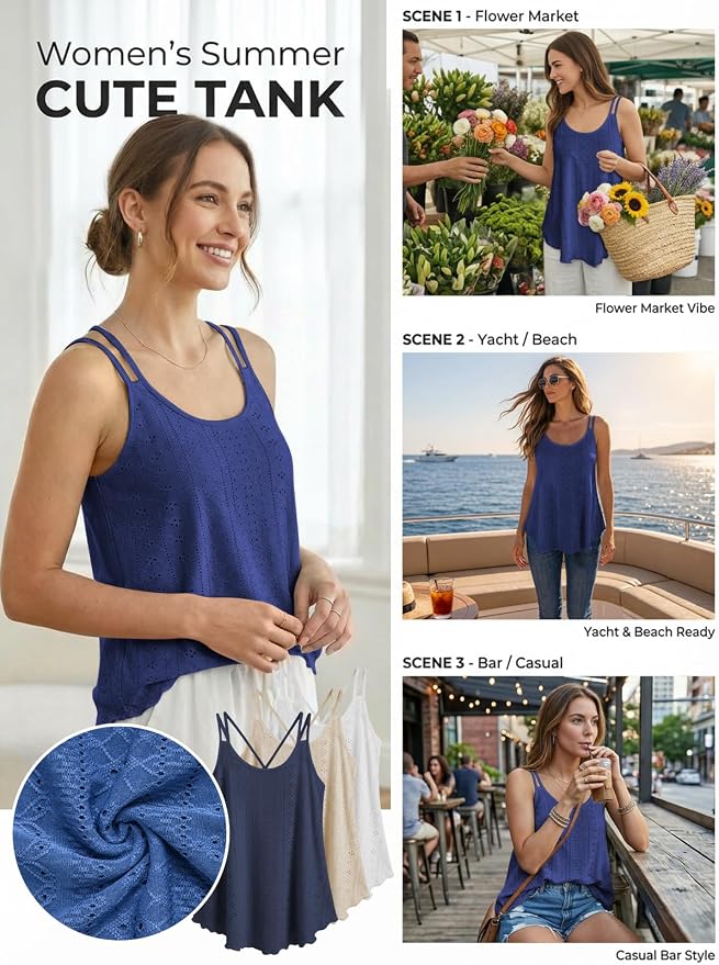 ATHMILE Women's Tank Tops Sleeveless Summer Top Spaghetti Strap Spring Shirt Loose Fit Beach Vacation 2026 Casual - Image 4