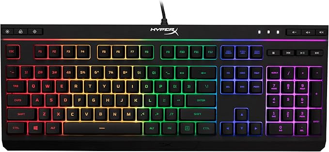 HyperX Alloy Core RGB – Membrane Gaming Keyboard, Comfortable Quiet Silent Keys with RGB LED Lighting Effects, Spill Resistant, Dedicated Media Keys, Compatible with Windows 10/8.1/8/7 – Black by HyperX
