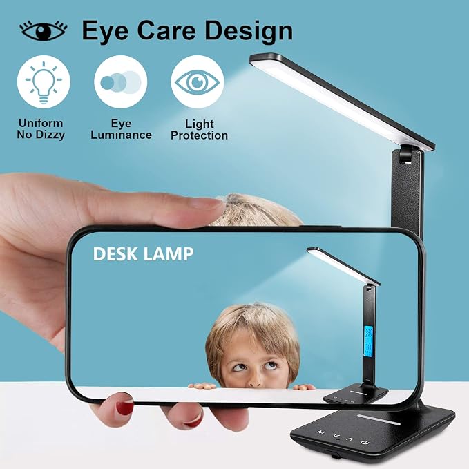 LAOPAO Desk Lamp with Wireless Charger: USB Charging Port, Table Lamp with Clock, Desk Lamps for Home Office College Dorm Room Essentials - Image 8