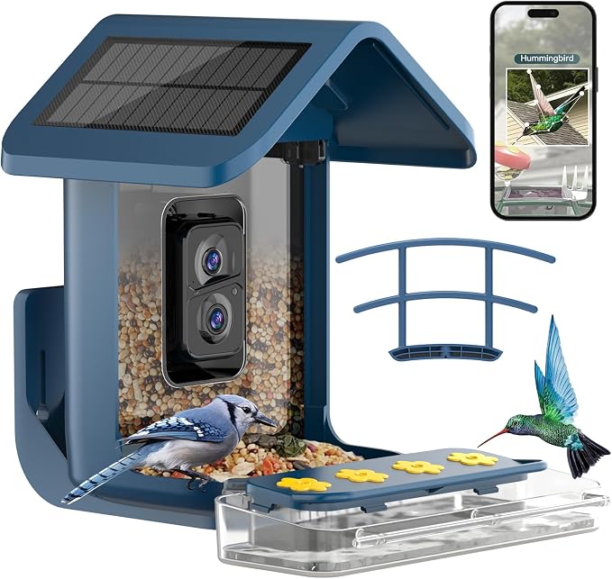Bird Feeder with Camera Solar Powered : Smart Camera Bird Feeder 2K Live Feed Cam for Outdoor Backyard - Ai Identify Auto Capture Videos Pictures, Gifts for Birdlover Mom Dad, 2.5GHz WiFi by Onlyfly