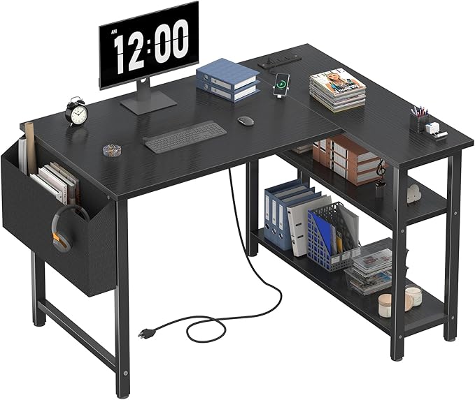 DLisiting Small L Shaped Gaming Desk with Shelves, 40 Inch Small Corner Computer Gaming Desk for Boys Teens Bedroom, Study Work PC Desks for Home Office Bedroom, Black by Unknown