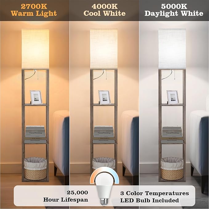 RUNTOP Floor Lamp with Shelves, Shelf Lamp with 3 Color Temperature LED Bulb,Lamps for Living Room, Standing Lamp Modern Tall Standing Light Display Shelf Floor Lamps for Bedroom, Office Home Decor - Image 6