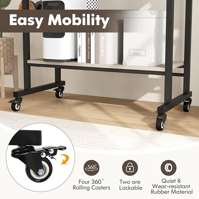 Tangkula Rolling Computer Desk Cart with Keyboard Tray, Mobile Portable Laptop PC Desk with CPU Stand & 3 Hooks for Sofa & Bed, Compact Small Desk on Wheels for Small Spaces (Grey) - Image 7
