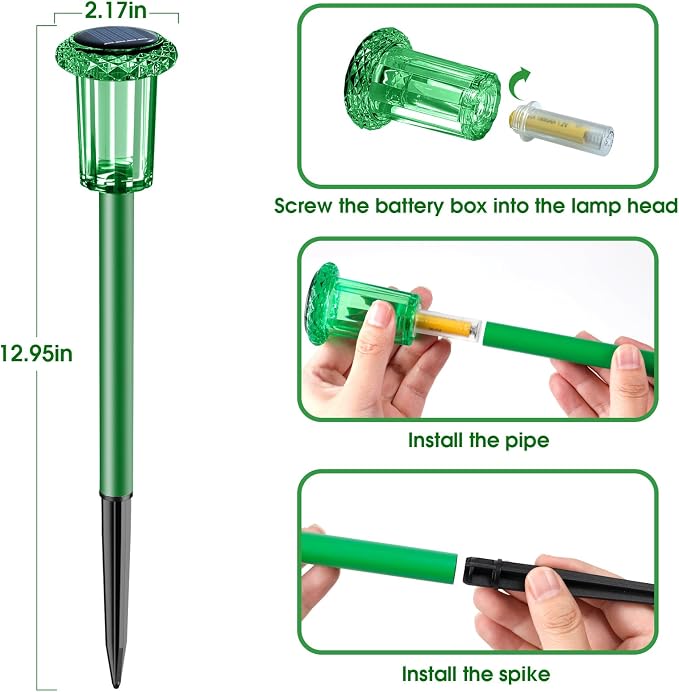 Eyrosa Solar Outdoor Lights, 10 Pack Solar Pathway Lights Outdoor Waterproof, Stainless Steel Stake Lighting for Garden Yard Path Walkway Driveway Patio Lawn Outside Décor,Green - Image 3
