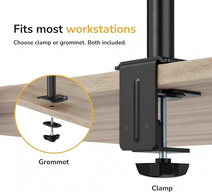 Mount-It Dual Monitor Arm, Desk Mount for 2 Screens 13-32 in, Steel | Holds up to 19.8 lbs Each, Full Motion Tilt Swivel Rotate, VESA 75x75 100x100, Cable Management, C-Clamp or Grommet, Black - Image 6
