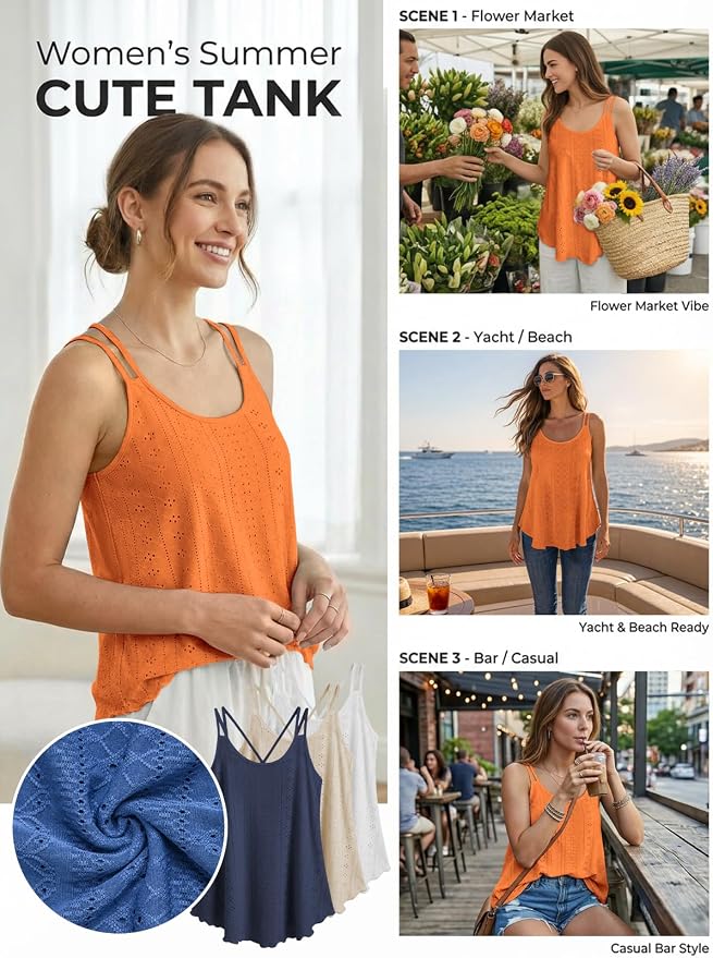 ATHMILE Women's Tank Tops Sleeveless Summer Top Spaghetti Strap Spring Shirt Loose Fit Beach Vacation 2026 Casual - Image 4