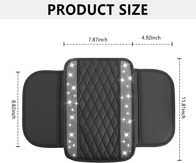 Stacool Upgraded Car Center Console Cover with Rhinestones,Microfiber Leather Car Armrest Cover Cushion with 2 Storage Bags,Universal Cars Armrest Storage Box as Cars Interior Accessories - Image 2