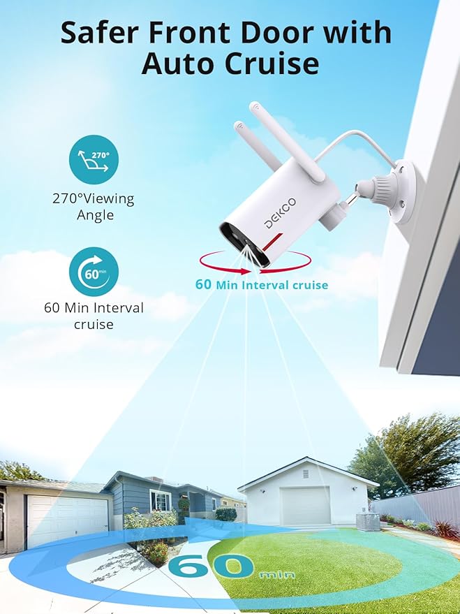 DEKCO 4 Pack Wired Home Camera Outdoor with 2K Color Night Vision, Pan Rotating 180° Security Cameras Support 24/7 Recording, 2.4GHz WiFi, AI Human Auto Tracking, Work with Alexa/Google Assistant - Image 7