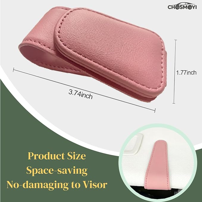 CHOSMOYI Magnetic Leather Sunglass Holder for Car, Sunglasses Clip for Car Visor, Auto Interior Accessories Universal for Different Size Eyeglasses(Pink) - Image 3