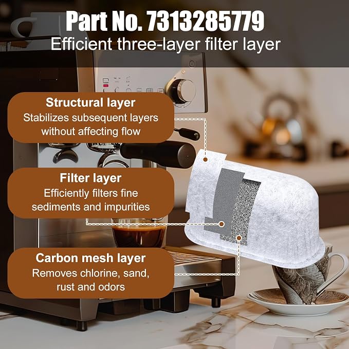 4pcs Coffee Maker Filter Replacement, Water Filter for Delonghi 7313285779 | Activated Carbon Water Filter for Espresso Coffee Machine, Cafe Maker Accessories for Delonghi Compatible with 7313285779 - Image 4