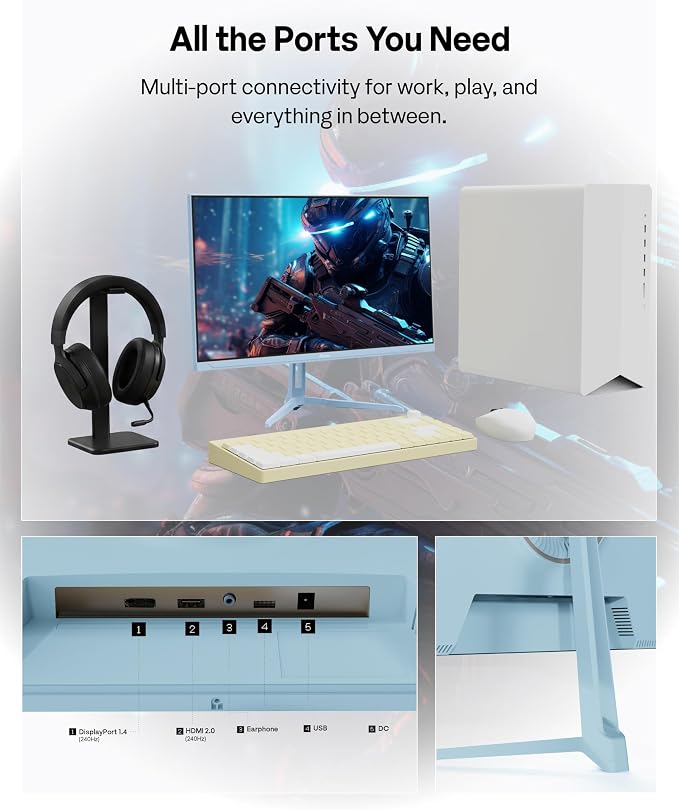 Pixio PX249 Wave Blue 24 inch 240Hz Refresh Rate FHD 1080p Resolution Fast IPS Panel 1ms GTG Response Time Built-in Speakers Gaming Monitor with Adaptive Sync - Image 5