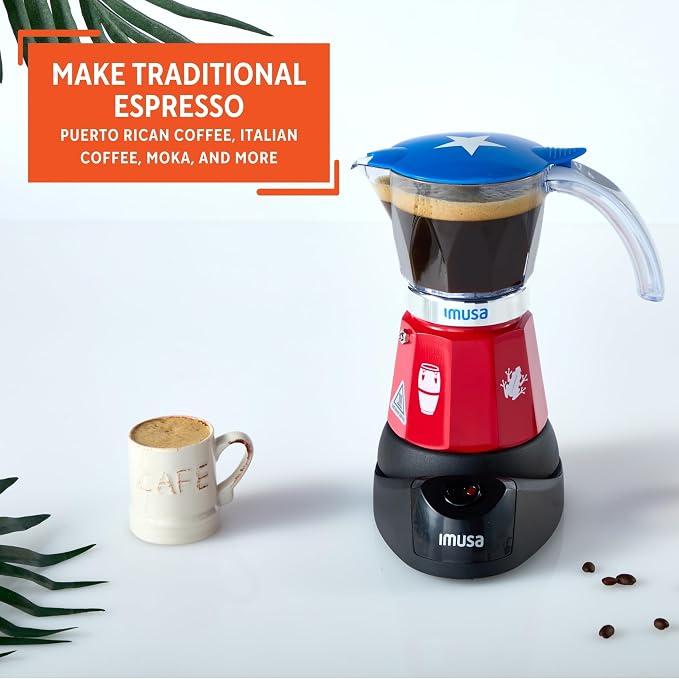 IMUSA 6 or 3 Cup Electric Boricua Espresso Coffee Maker, Red | Bare Cast Aluminum Finish, Cool-Touch Handle, Ideal for Moka and Puerto Rican Coffee, Great for Gifting - Image 6