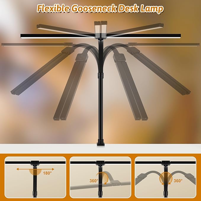 LED Desk Lamp with Clamp, 18W Dimmable Light, No Remote | 18W Dimmable Eye-Caring Clamp Light with Anti-Glare Cover and Flexible Gooseneck for Office, Dorm, Home and Study - Image 5