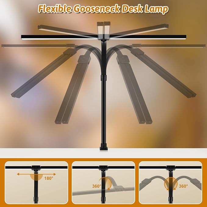 LED Desk Lamp with Base, 18W Dimmable Light, No Remote | 18W Dimmable Eye-Caring Clamp Light with Anti-Glare Cover and Flexible Gooseneck for Office, Dorm, Home and Study - Image 5