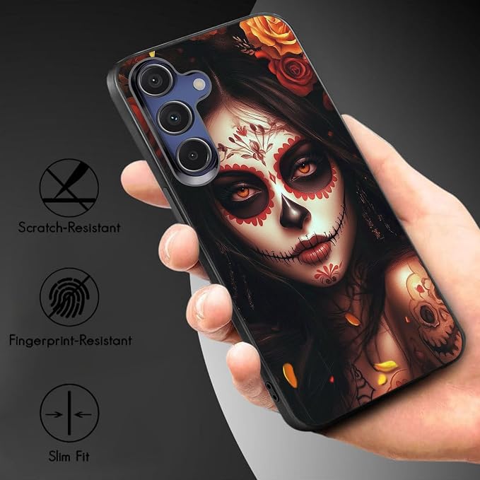 Designed for Galaxy S25 FE Phone Case,Slim Silicone Shockproof Protective Case for Galaxy S25 FE 6.7 inch,Day of The Dead Girl Art - Image 3