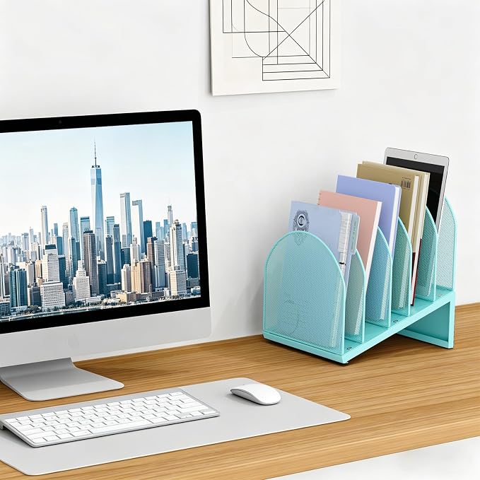 gianotter Desktop File Organizer with 5 Compartments | Desk Organizer Paper Organizer for Desk Workspace Organizers for Office Supplies (Blue, Inclined Style) - Image 3