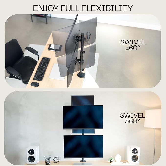 VIVO Dual Monitor Desk Mount Stand with Height Adjustment and VESA Plates for 2 LCD Ultrawide Screens up to 34 inches, Stacked Array, STAND-V002R - Image 9