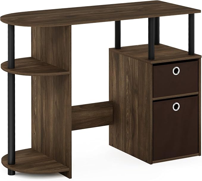 Furinno JAYA Desk, 38.4" Wide Gaming Desk with Bin Drawers, Computer Desk with Side Shelf, Office Desk for Study, Home Office, Bedroom, Dorm, Study Room, Columbia Walnut - Image 5
