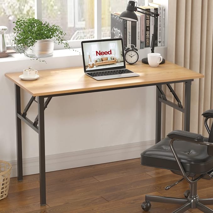 Need Office Computer Desk - 47.2L Sturdy and Heavy Duty Folding Laptop Table,Writing Table/Home Office Desk/Sewing Table,No Assembly Required (Teak Color) AC5BB12060 | Black Frame Writing Gaming Work Table/Foldable Home Office Desk/Sewing Table, No Ass... - Image 5