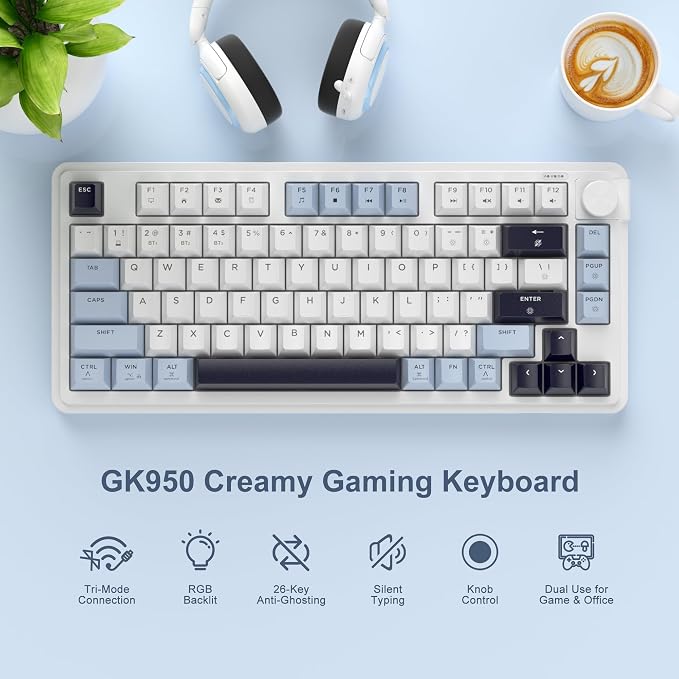 MageGee Wireless Gaming Keyboard 81 Keys RGB Backlit Tri-Mode Bluetooth 2.4G USB-C Rechargeable Mechanical Feel Keyboard 4000mAh Battery Knob Control 26-Key Anti-Ghosting for PC Mac Windows – GK950 - Image 2