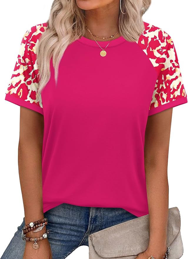 WIHOLL Womens Summer Tops Color Block Short Sleeve Raglan Shirts Spring Fashion Clothes Vacation Outfits - Image 2